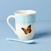 Butterfly Meadow Color Mugs With Spoons, Set Of 2, Blue